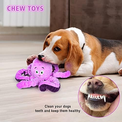 BUYPOW Dog Squeaky Toys Octopus - Tough Plush Large Medium & Small Dog Toys - Stuffed Animals Puppy Toys - Funny Cute Dog Toy for Dog Birthday Presents (Octopus Purple) - Image 3