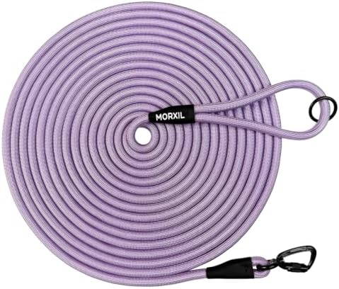 Long Dog Leash, 10ft 30ft 50 feet Heavy Duty Dog Training Leash, Aviation Aluminum Auto Locking Carabiner, Nylon Rope Long Line Check Cord Recall Lead for Yard,Playing,Camping,Purple,10FT by MORXIL