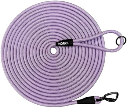 Long Dog Leash, 10ft 30ft 50 feet Heavy Duty Dog Training Leash, Aviation Aluminum Auto Locking Carabiner, Nylon Rope Long Line Check Cord Recall Lead for Yard,Playing,Camping,Purple,30FT by MORXIL