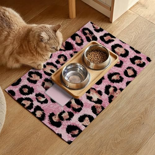 HOMETITUTE Puppy Feeding Mat Pink Leopard Bowl Placemat 20 x 12 Inch - Image 2