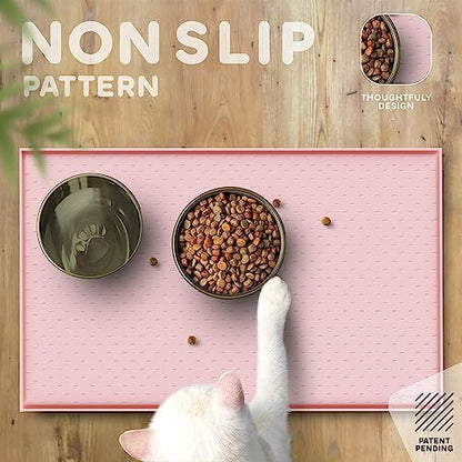 Dog Food Mat - Raised Edges Dogs Mat for Food and Water Prevent Spill, Waterproof Cat Food Mats Protect Floors, Easy Clean Dog Bowl Mats for Food and Water, Silicone Pet Food Tray - Image 4
