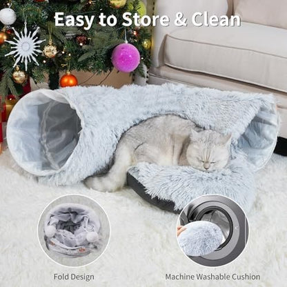 Cat Tunnels for Indoor Cats, Cat Tunnel Bed Under Christmas Tree, Collapsible Donut Tunnel for Medium & Large Cat, Peekaboo Cave Toy, Gray - Image 6