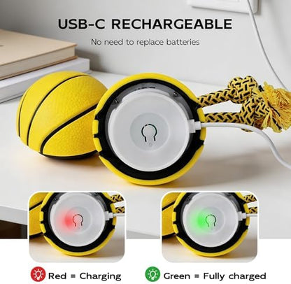 Pet Prime Interactive Dog Ball Toy with Rope,Rechargeable Automatic Rolling Ball with Motion Activated,3 Play Modes for Medium/Large Dogs, Self-Moving Toy to Keep Pets Busy and Entertained Yellow - Image 4