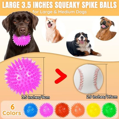 LECHONG 6-Pack 3.5” Squeaky Dog Balls, Durable Soft Spiky Chew Rubber Fetch Toy Balls for Large Medium Aggressive Chewers Teeth Cleaning Chewing Playing Training & Boredom Buster Indoors Outdoors - Image 4