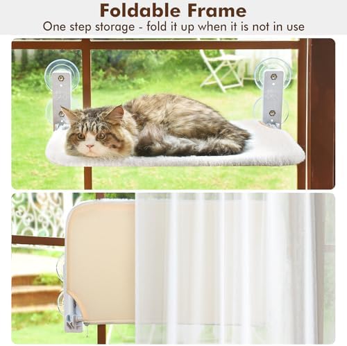AMOSIJOY Foldable Cat Window Perch with Metal Frame, M White - Image 3