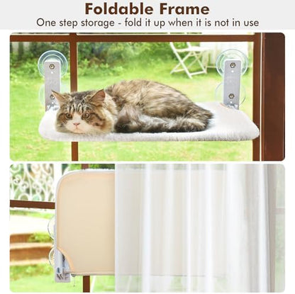 AMOSIJOY Foldable Cat Window Perch with Metal Frame, M White - Image 3
