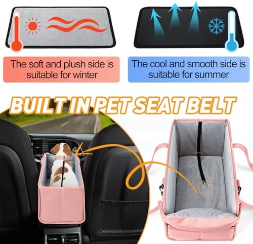 Portable Dog Car Seat for Small Dogs, Puppy Car Seat, Pink - Image 6