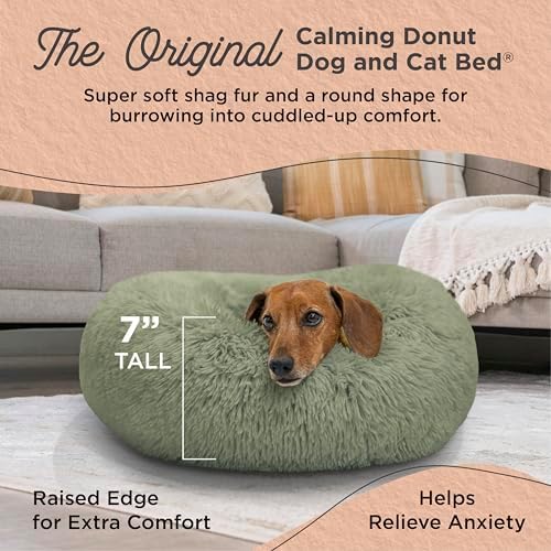Best Friends by Sheri The Original Calming Donut Dog Bed for Small Dogs up to 25 lbs, Shag Faux Fur, Sage Green, 23" x 23" - Image 2