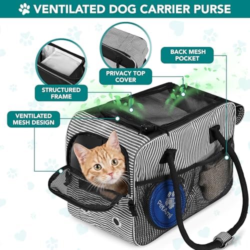 PetAmi Small Dog Purse Carrier with Pockets, Airline Approved, Stripe Black - Image 4