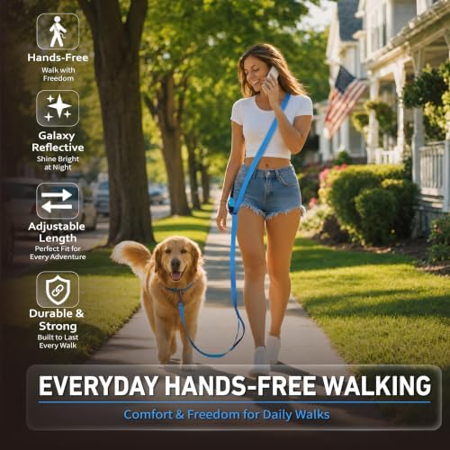 Hands Free Dog Leash,Galaxy Reflective,Crossbody Dog Leash,Blue - Image 2