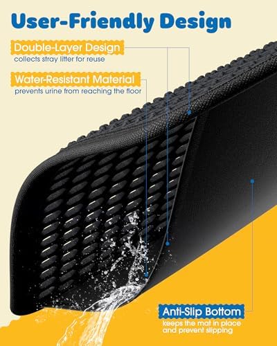 Powools Ultra-Large Cat Litter Mat, 35'' x 30", Double-Layer, Black - Image 5