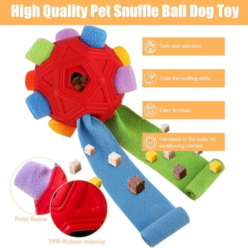 Dog Snuffle Ball-Interactive Puzzle Dog Toys Encourage Natural Foraging Skills Slow Feeder for Training and Stress Relief, Cloth Strip Hiding Food Chew Toys for Any Size Dogs, Machine Washable (Red) - Image 2