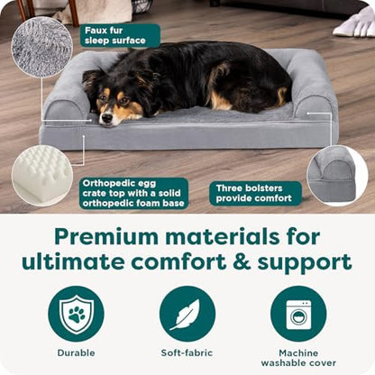 Furhaven Orthopedic Dog Bed for Large/Medium Dogs w/ Removable Bolsters & Washable Cover, For Dogs Up to 55 lbs - Plush & Suede Sofa - Gray, Large - Image 5
