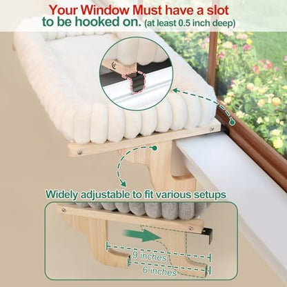 Zakkart SnugCloud Cat Perch for Windowsill (Natural Wood/Cream White, M) - Image 5