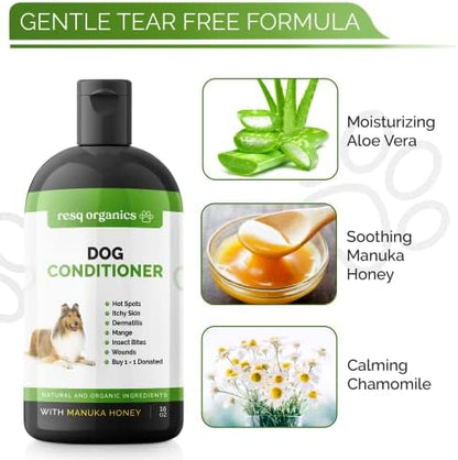Hypoallergenic Dog Coat Conditioner- Detangles & Softens Fur, Calms Itching & Dryness, Organic Aloe Vera & Manuka Honey Soothes The Skin, Reduces Dandruff, Shedding, Scratching and More 16oz - Image 3