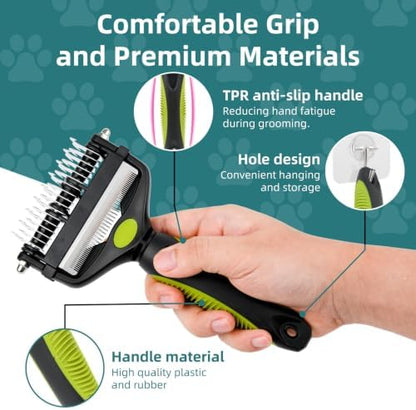3-IN-1 Pet Grooming Tool - Undercoat Rake, Dematting Comb & Deshedding Brush for Cats, Dogs, Horses - Removes Mats, Tangles & Loose Fur, Reduces Shedding & Prevents Hair Mess (Green) - Image 3