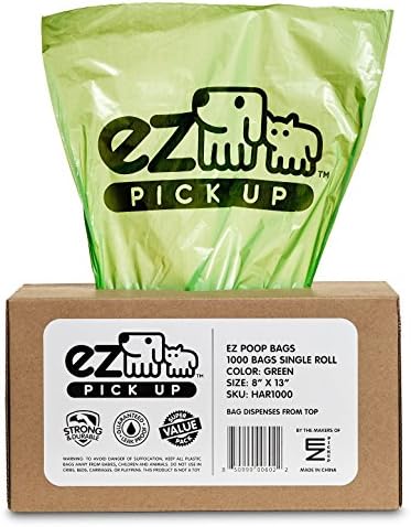 1000 Pet Waste Disposal Dog Poop Bags, EZ Pickup Bags Green (Single roll, not on Small Rolls) by EZPickUpDogWasteBags