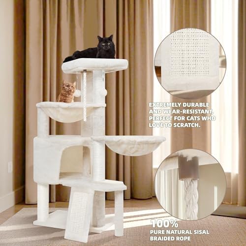 Wang Xin Three Layer Cat Tree with Cat Condo Scratch Pad and Two Hammocks,Beige - Image 5
