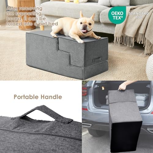 EHEYCIGA Dog Stairs for High Bed 22.5" H, 5-Step Dog Steps, Grey - Image 5