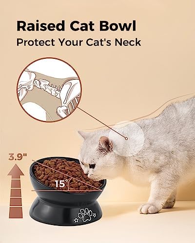 LoeJan Elevated Cat Food Bowl, 5 Oz Ceramic Raised and Tilted Water Bowl, Anti Vomiting and Protect Pets' Spines Dishes for Small Dog, Fat Faced Cat, Kitten (Black Pattern, 1 Pack) - Image 5