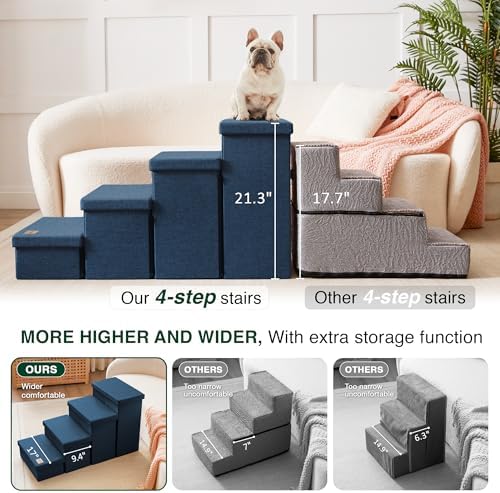 Love's cabin Dog Stairs for High Bed, Foldable Pet Stairs for Small Medium or Large Dogs Puppy with Storage for Bed or Couch, Cat Dog Steps Ramp with Zip up to 200 lbs, Navy Blue, 4 Steps - Image 3