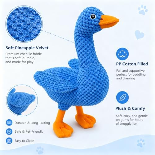 Blue Plush Duck Dog Toy, Stuffed Squeaky Toy with Crinkle Paper - Image 3
