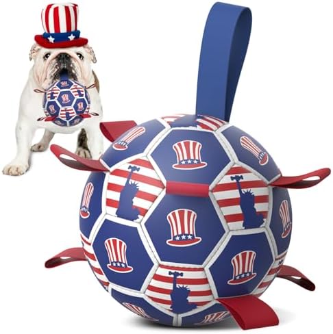 Diman Dog Balls, 6 Inch Dog Soccer Ball with Straps, Independence Day Gift by KeepYourDogsHappy