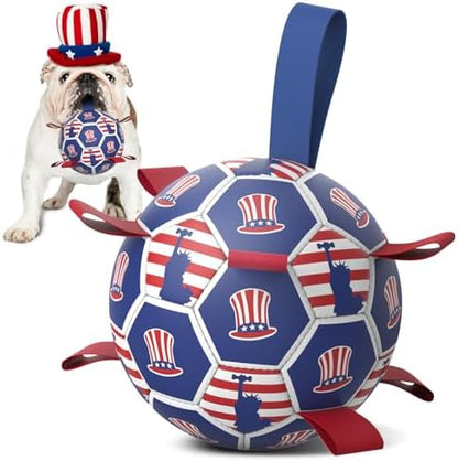 Diman Dog Balls, 6 Inch Dog Soccer Ball with Straps, Independence Day Gift by KeepYourDogsHappy