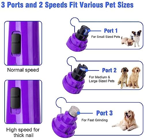 Casfuy Dog Nail Grinder with LED Light - Upgraded 2-Speed Electric Pet Nail Trimmer Powerful Painless Paws Grooming & Smoothing for Small Medium Large Dogs & Cats (Purple) - Image 5
