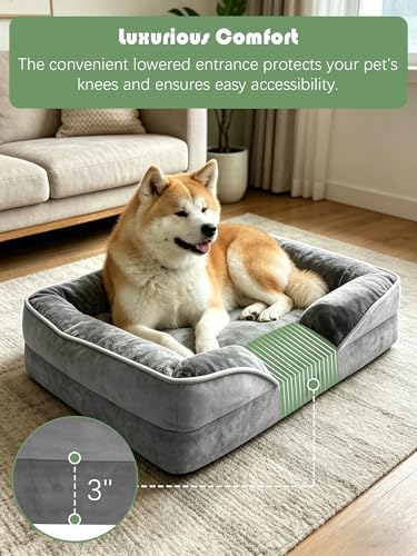 Spotted Play Orthopedic Dog Bed with Sides - Dog Sofa Beds for Extra Large Dogs, Supportive Foam Pet Couch Bed with Washable Removable Cover, Waterproof Lining and Non-Slip Bottom, Grey - XL-Plus - Image 3