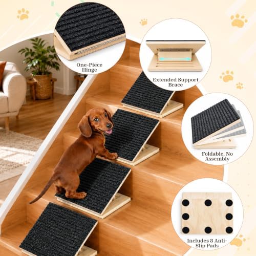1 Pack Wooden Dog Ramp for Stairs with 8 Anti-Slip Pads（Black） - Image 3