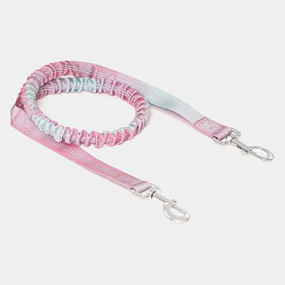 Hands-Free Zipper Pouch Dog Leash 4-6 Foot Elastic Waist Leash Suitable for Medium to Large Dogs Dual-Layer Cushioned Handle & Jogging Dual-Use Design (Pink)