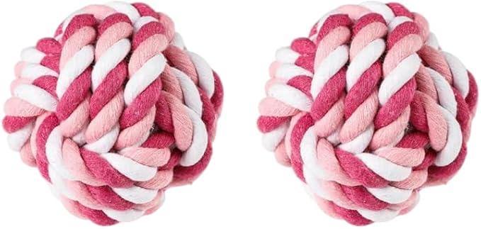 Durable Cotton Rope Dog Ball Toy, Hand-Woven Chew and Teeth-Cleaning for Puppies and Small to Medium Dogs, Interactive Play and Training (2-Red Set) (Red-to-White Color)