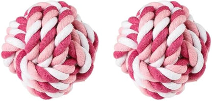 Durable Cotton Rope Dog Ball Toy, Hand-Woven Chew and Teeth-Cleaning for Puppies and Small to Medium Dogs, Interactive Play and Training (2-Red Set) (Red-to-White Color)