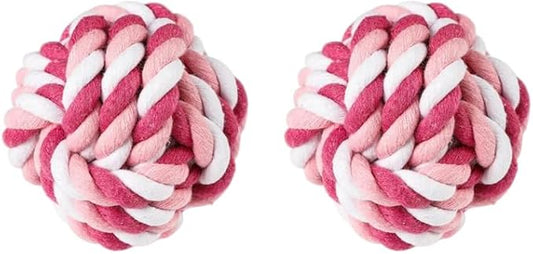 Durable Cotton Rope Dog Ball Toy, Hand-Woven Chew and Teeth-Cleaning for Puppies and Small to Medium Dogs, Interactive Play and Training (2-Red Set) (Red-to-White Color)