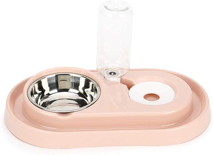 Luck Dawn Double Dog Cat Bowls Water and Food Bowl Set，Detachable Stainless Steel Bowl Automatic Water Dispenser Bottle Pet Feeder for Small or Medium Size Dogs Cats Puppy Kitten Rabbit
