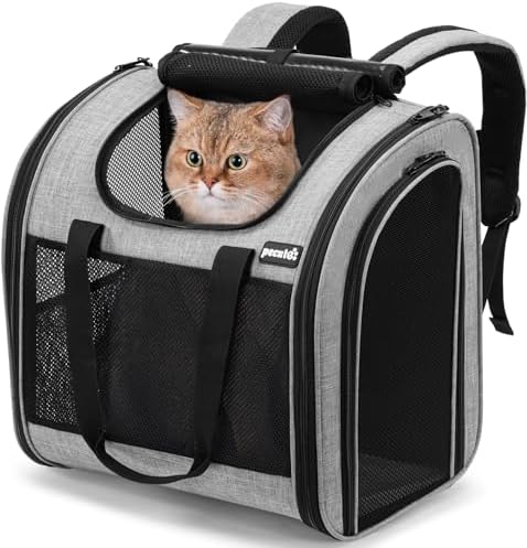 Pecute Cat Backpack with Widened Interior Space, Upgraded Dog Backpack Carrier with Various Ways to Carry, Pet Backpack with Breathable Mesh, Pet Travel Carrier with Soft Padded, Reinforced Support by pecute