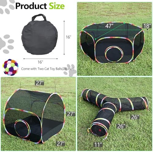 Outdoor Cat Enclosure, 3-in-1 Portable Pop Up Cat Mesh Tent with Tunnel for Cat Run, Easy Set Up and Foldable Outdoor Catio for Indoor Cats, Rabbits & Small Animals, Includes Storage Bag - Image 2