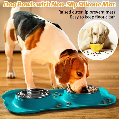 Hubulk Pet Dog Bowls 2 Stainless Steel Dog Bowl with No Spill Non-Skid Silicone Mat + Pet Food Scoop Water and Food Feeder Bowls for Feeding Small Medium Large Dogs Cats Puppies (Extra Large, Green) - Image 6