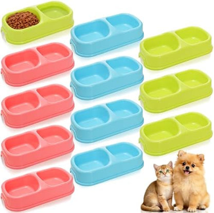 12 Pieces Plastic Double Cat Bowls, Dog Food Water Bowl Set by Jowgut