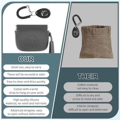 WALLFID Silicone Dog Treat Pouch Small Bag,Auto Closure,with Pet Training Clicker,Walking Bag for Dog and Cat,Pocket Size,Easy to Clean,Odorless (dark gray) - Image 6