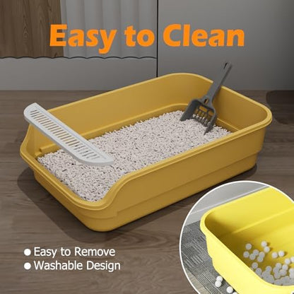 Extea Large Cat Litter Box with High Sides,Cat Boxes for Indoor Cats,Cat Litter Pan for Kitty,Litter Box with Low Entry,Easy to Clean,Anti-Splashing,23.6" x15.7" x6.2" (Grey) - Image 3