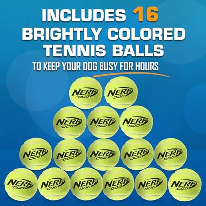 Nerf Dog 16-Piece Dog Toy Gift Set, Includes 16 2.5in Squeak Tennis Balls and a 10.25in Bucket, Nerf Tough Material, Green - Image 6
