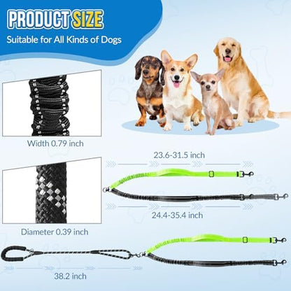 AUTOWT Double Leash for Two Dogs, No Tangle 360° Swivel Dual Dog Leashes with 4 Handles, Super Lightweight for Puppy, Reflective Adjustable Strap and Shock Absorbing Bungee - Image 6