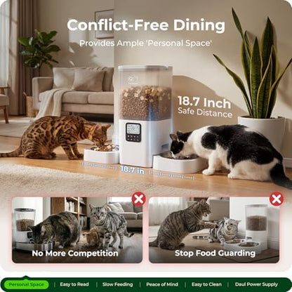 Frienhund Timed Automatic Cat Feeder 2 Cats with Slow Feed: Dual Automatic Dog Feeder with Information Visualization, Programmable Auto Cat Food Dispenser for Multiple Pets,Detachable for Clean-29 Cup - Image 2