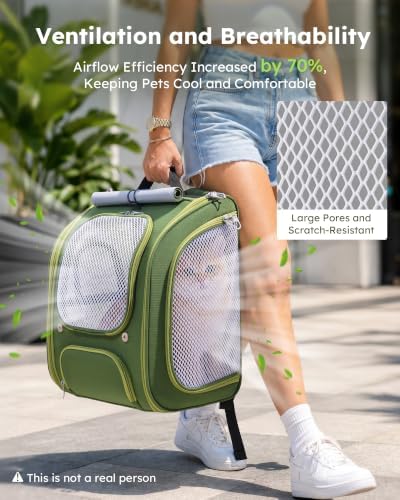 Pecute Cat Backpack Carrier, Spacious & Breathable Pet Backpack, Green - Image 3