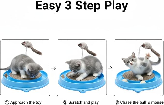 AUOON Cat Scratcher Toy with Ball Track - 3 in 1 Interactive Cat Toy, Cat Scratch Pad with Cat Ball Toy and Plush Cat Mouse Toy for Indoor Cats and Kittens (Milk Shake)