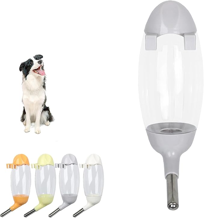 No-Drip Water Bottle/Feeder for Hamsters/Guinea Pigs/Ferrets/Rabbits/Cats and Dogs, Small Animals and Small Pets - for Use in Cages, Crates or Suspension Mounts.13.5 oz. Nozzle 10 mm, Grey