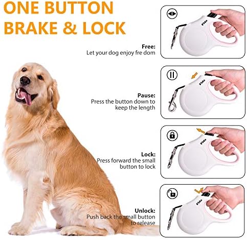 Fida Retractable Dog Leash with Dispenser and Poop Bags, 16ft, White & Pink - Image 4