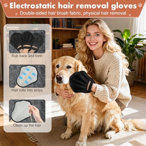 Pet Hair Removal Glove for Cat & Dog, Electrostatic Pet Hair Remover Tool for Furniture, Couch, Laundry, Carpet | Upgraded 5-Finger Washable, Quick Dog & Cat Fur Remover, Black+Black - Image 4